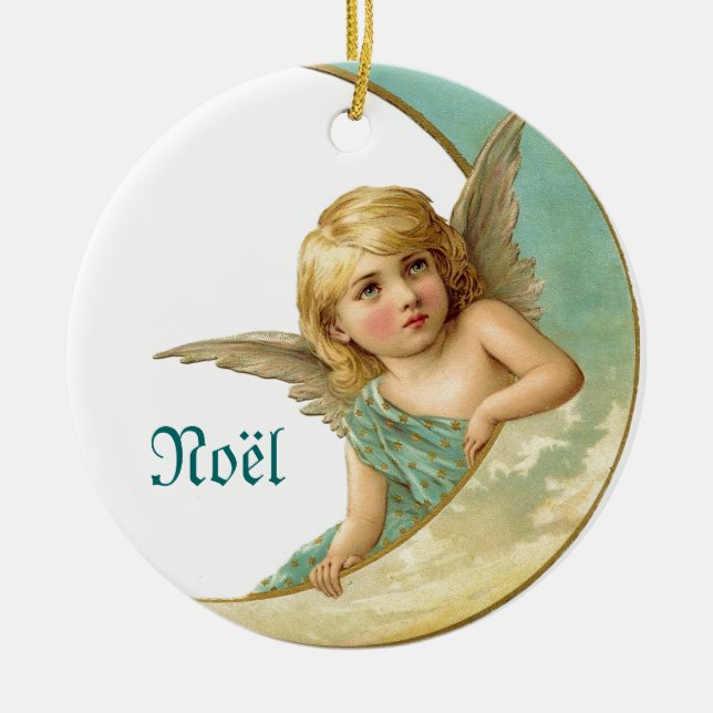 Ornement de Noël Ange et Lune Vintage (Devant)