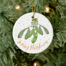 Ornement de Noël Aquarelle originale Mistletoe