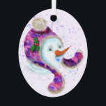 Ornement de Noël avec Happy Snowman - Drôle<br><div class="desc">Ornements de Noël avec Happy Snowman dans Purple Rose Beanie Hiver Casquette amusant Collection de peinture de Noël - Choisissez / Ajoutez votre texte unique / Nom / Couleur - Faites votre cadeau d'ornement spécial de Noël - Redimensionnez et déplacez ou supprimez / ajoutez des éléments - image / texte...</div>