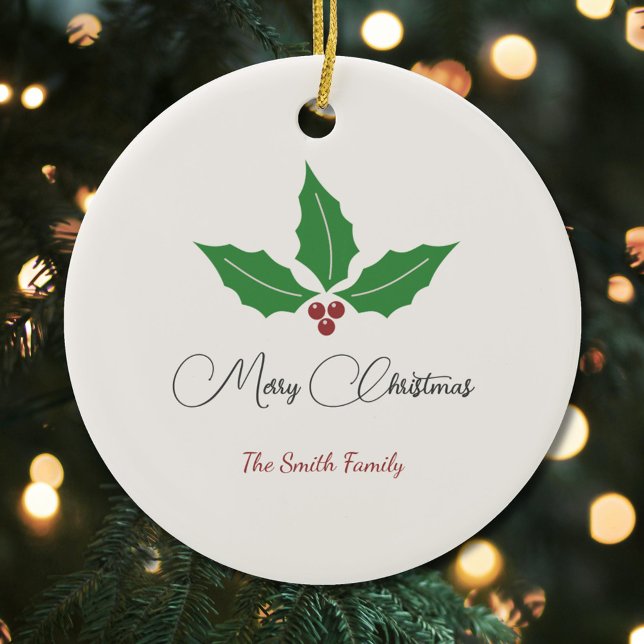 Ornement de Noël avec Houx (Holiday Holly Merry Christmas Ornament)