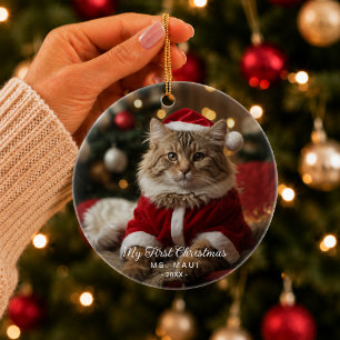 Ornement de Noël avec photo de chat pour le premie