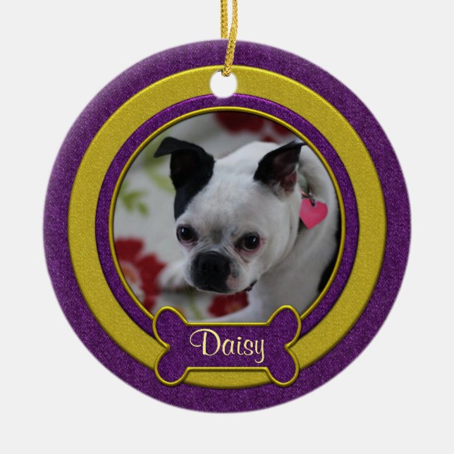 Ornement de Noël avec photo de compagnie violet et (Devant)