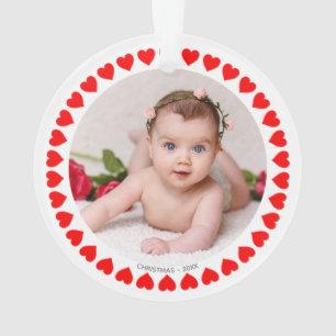 Ornement de Noël avec photo personnalisée et cœurs