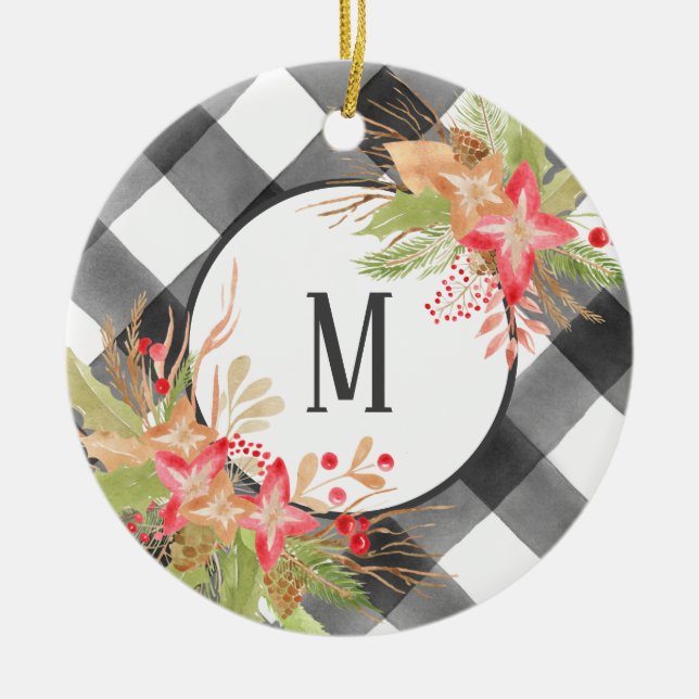 Ornement de Noël avec Plaid Buffalo & Mistletoe (Devant)