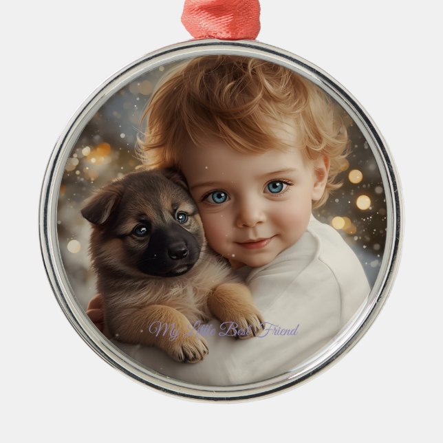 Ornement de Noël Bébé et Chiot Magie (Devant)