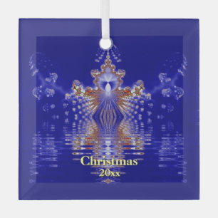 Ornement de Noël Bleu et Or Année personnalisée