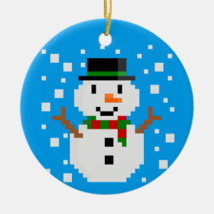 Ornement de Noël BONHOMME DE NEIGE en Pixel Art