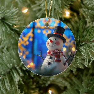 Ornement de Noël bonhomme de neige Faux verre tein