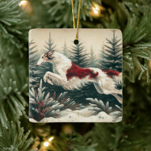 Ornement de Noël Borzoï sauteur (Arbre)