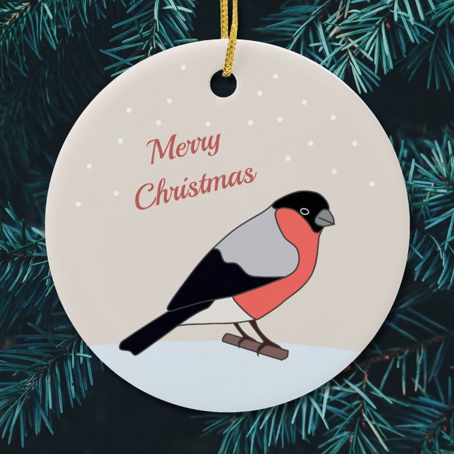 Ornement de Noël - Bouvreuil et Neige (Bullfinch and Snow Merry Christmas Ornament)