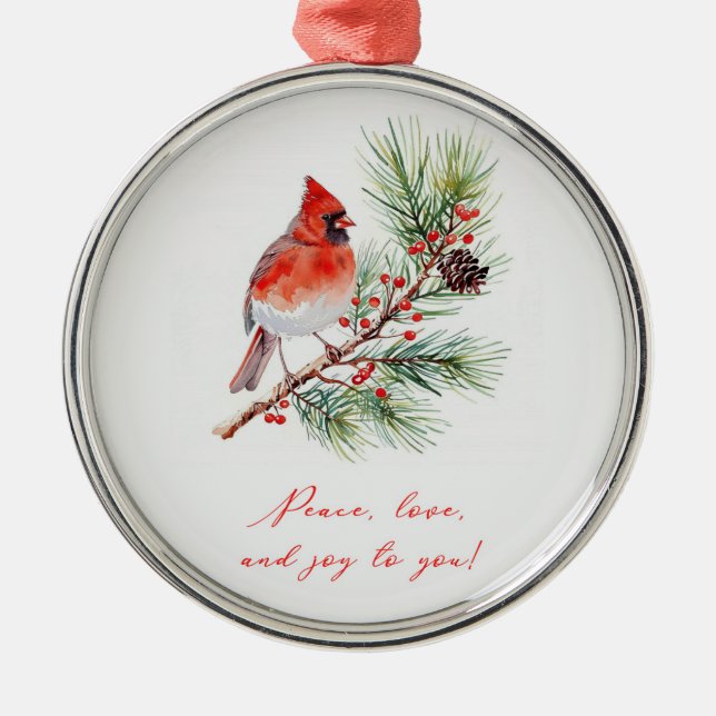 Ornement de Noël Cardinal Oiseau Rouge (Devant)