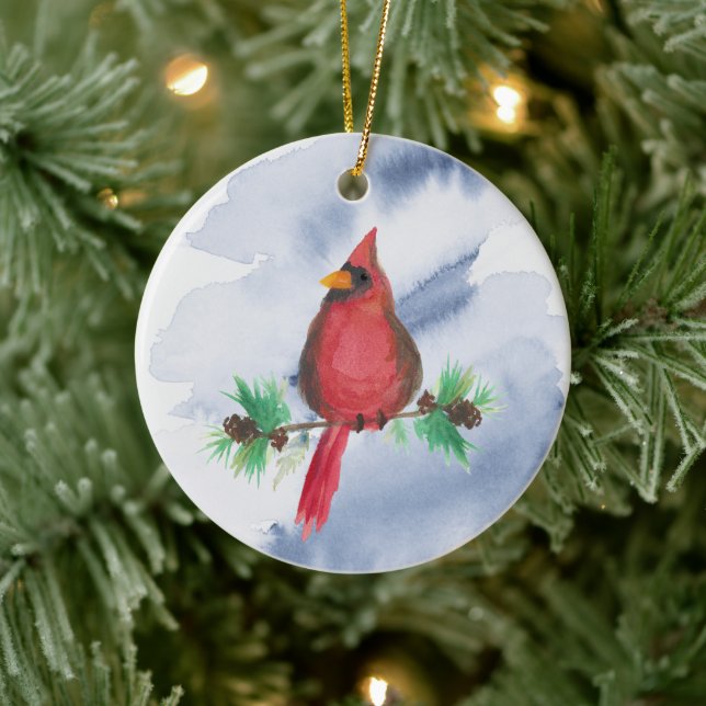 Ornement de Noël Cardinal Rouge Aquarelle (Arbre)