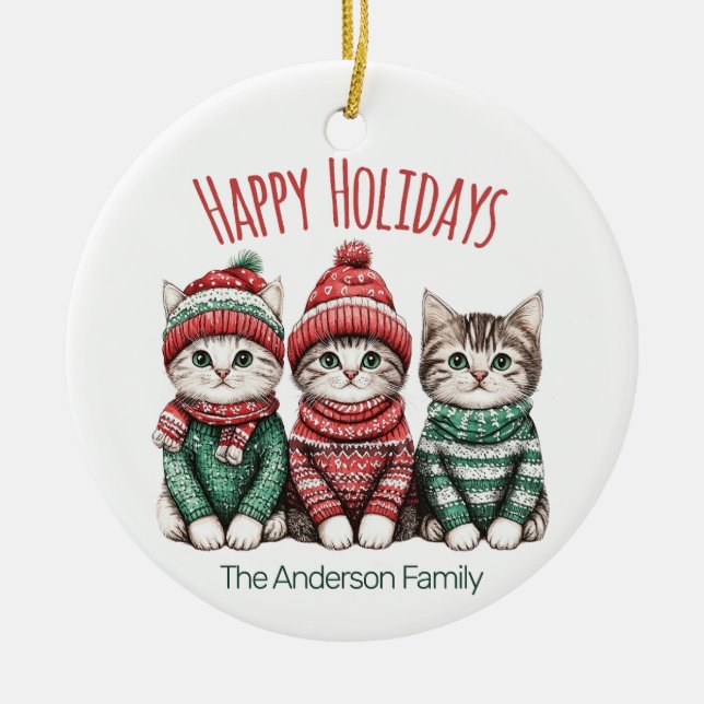 Ornement de Noël Chat Mignon | Nom de Famille Pers (Devant)