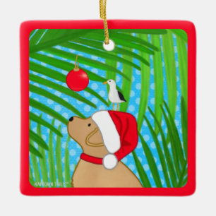 Ornement de Noël Chien Labrador Jaune Tropical San