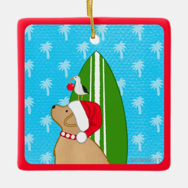 Ornement de Noël Chien surfeur Labrador jaune Sant (Devant)