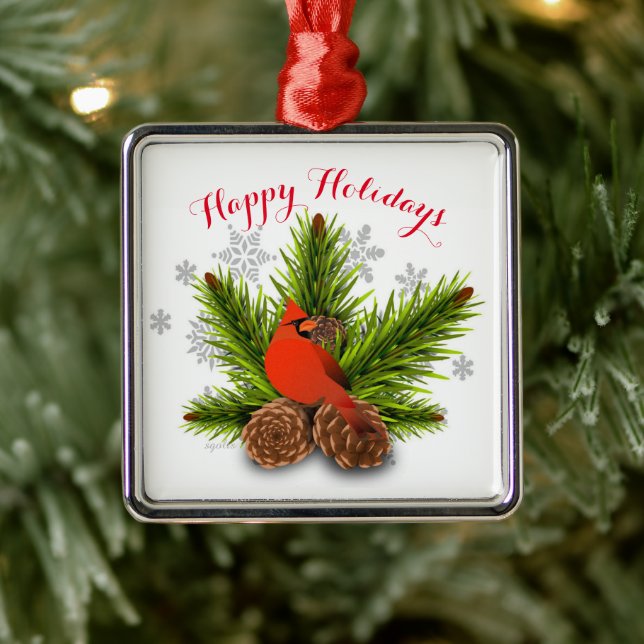 Ornement de Noël Cônes de Pin et Cardinal (Arbre)