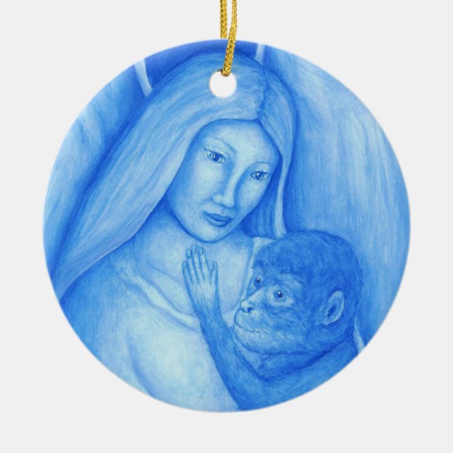 Ornement de Noël d'ange bleu et de singe (Devant)