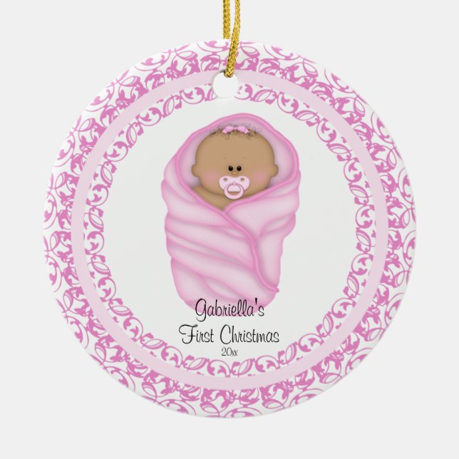 Ornement de Noël de bébé fille rose pour le premie (Devant)