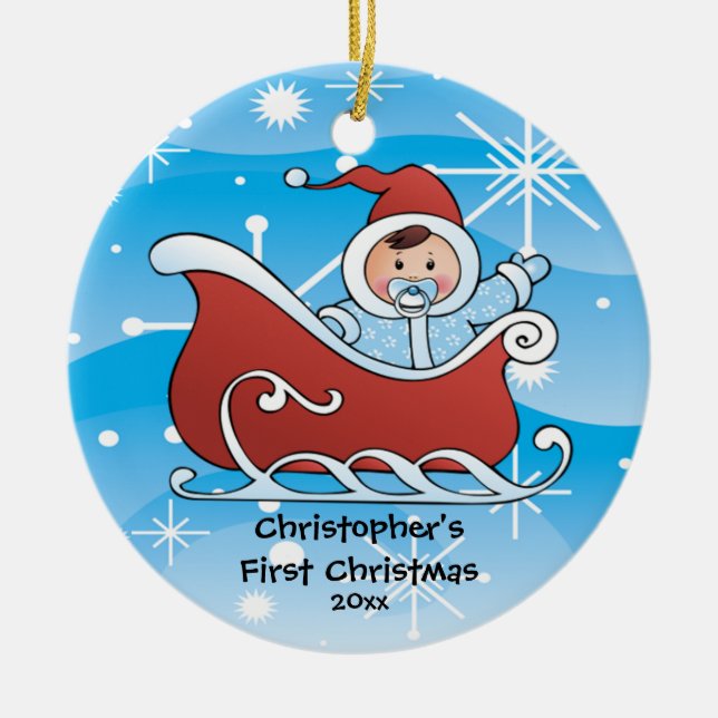 Ornement de Noël de bébé Luge de Neige (Devant)
