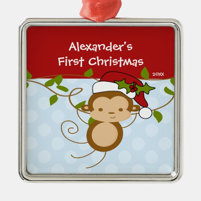Ornement de Noël de bébé singe Santa Boy (Devant)