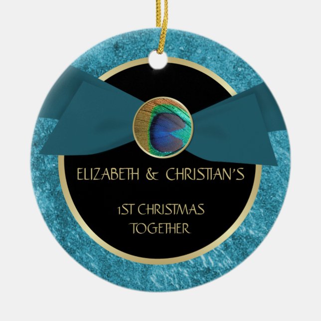 Ornement de Noël de bouton de plume de paon ęr (Devant)