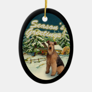 Ornement de Noël de cabine de neige d'Airedale