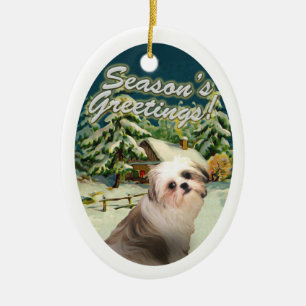 Ornement de Noël de cabine de neige de Shih Tzu