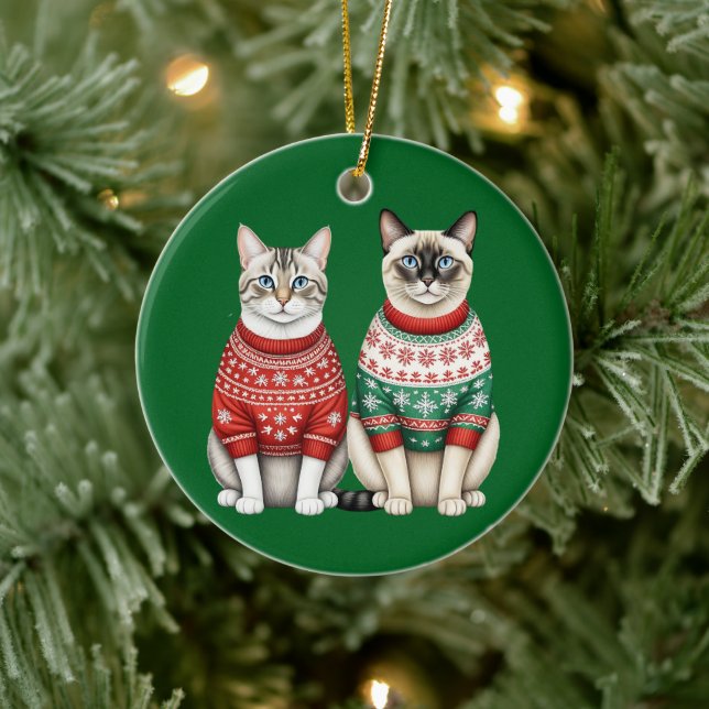 Ornement de Noël de chat, Tabby et chats siamois (Arbre)
