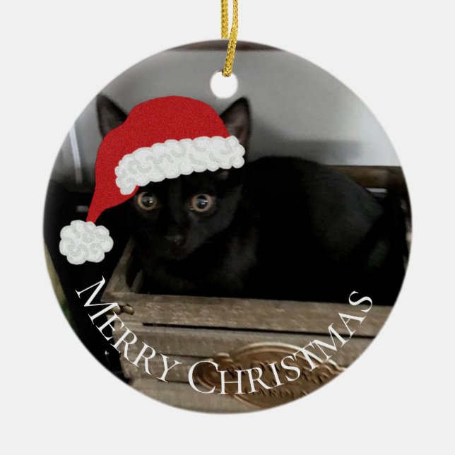 Ornement de Noël de chaton de Père Noël (Devant)