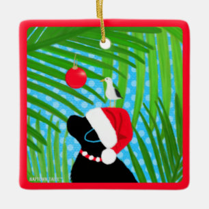 Ornement de Noël de chien Labrador noir tropical a