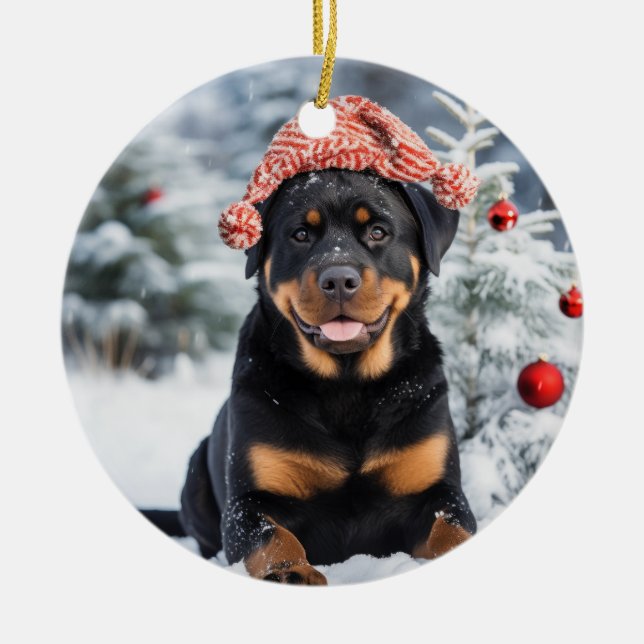 Ornement de Noël de chien Rottweiler (Devant)