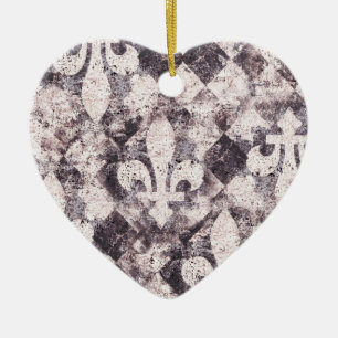 Ornement de Noël de coeur de Grunge Fleur de Lis