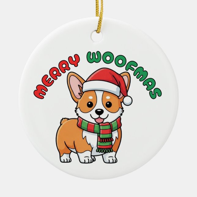 Ornement de Noël de Corgi : Joyeux Woofmas (Devant)