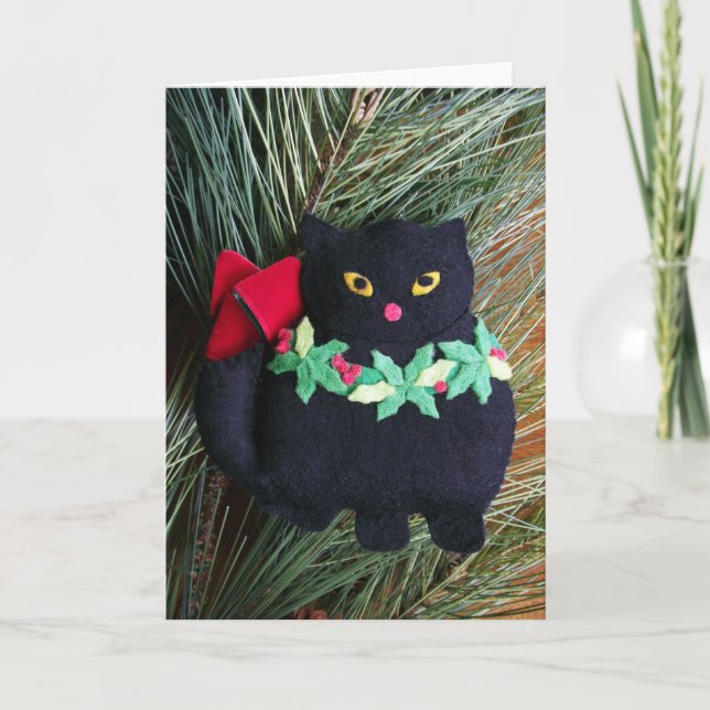 Ornement de Noël de feutre de chat noir, carte (Devant)