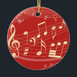 Ornement de Noël de musique rouge or personnalisé<br><div class="desc">Frappez la bonne note avec cet ornement de Noël à thème musical. Dispose d'un motif de notes de musique rouge et or parfait pour les étudiants de musique de vacances,  les professeurs ou tout autre amateur de musique. Personnalisez le dos avec un message spécial pour le destinataire.</div>