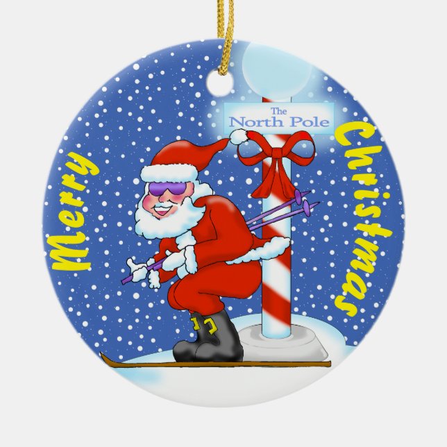 Ornement de Noël de Père Noël skieur (Devant)