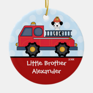 Ornement de Noël de petit frère de Firetruck
