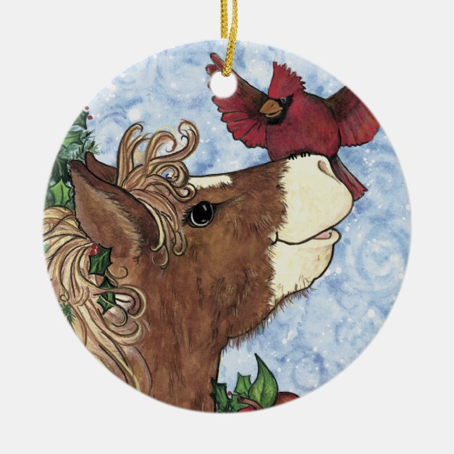 ornement de Noël de poney de Houx-jour (Devant)