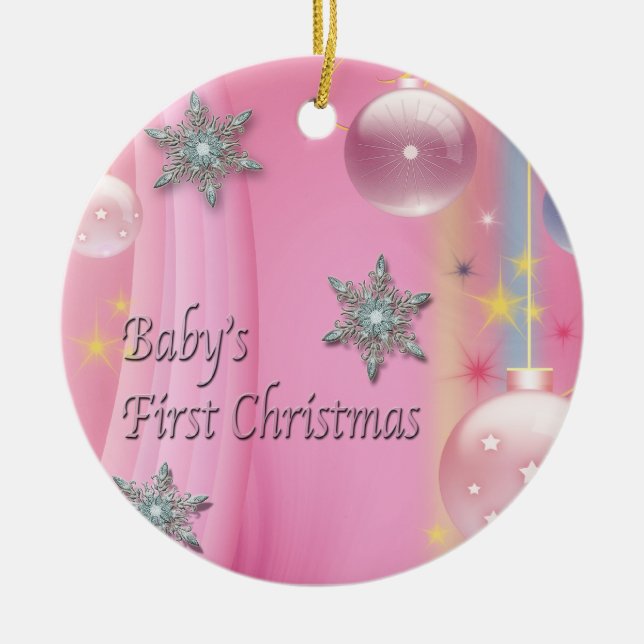Ornement de Noël de premier Noël de bébé fille ros (Devant)