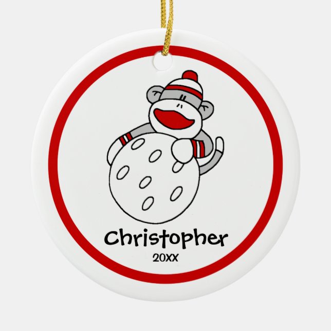 Ornement de Noël de singe de chaussette de golf po (Devant)