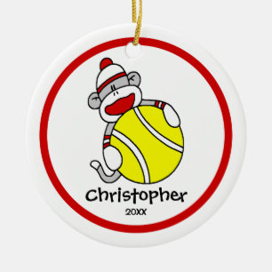 Ornement de Noël de singe de chaussette de tennis