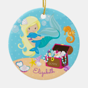 Ornement de Noël de sirène et dauphin mignon