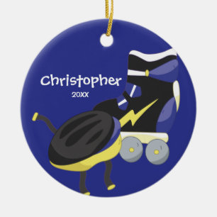 Ornement de Noël de sport de patin à roulettes ble