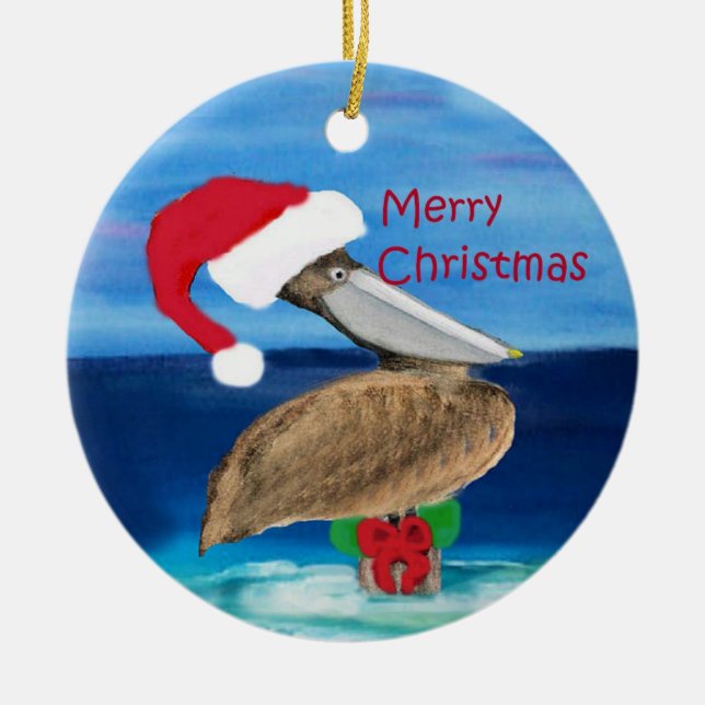 Ornement de Noël de vacances pélican Santa (Devant)