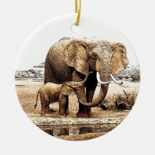 Ornement de Noël d'éléphant et d'éléphant de bébé