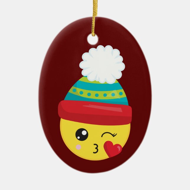 Ornement de Noël d'Emoji de casquette d'hiver (Devant)