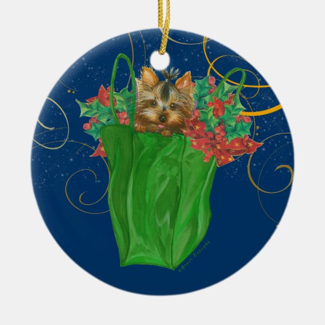 Ornement de Noël des chiots de Yorkie (Devant)
