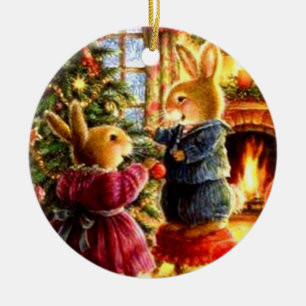 Ornement de Noël - Des lapins décorent l'arbre