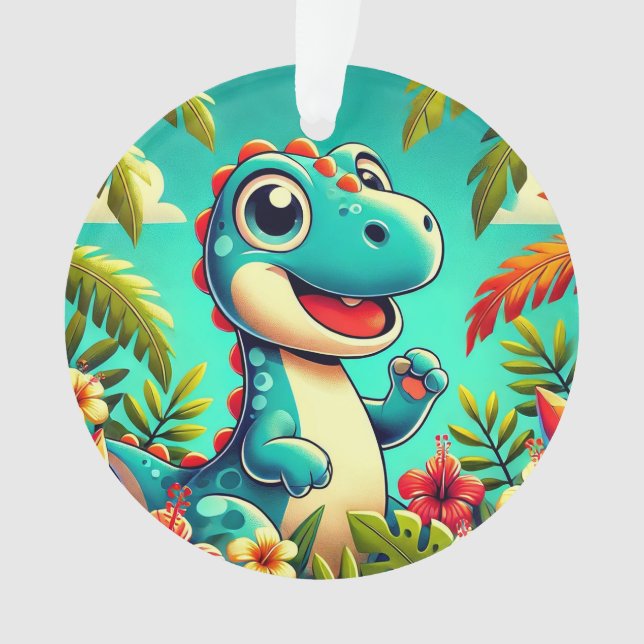 Ornement de Noël Dinosaure Mignon Jungle Tropical (devant)