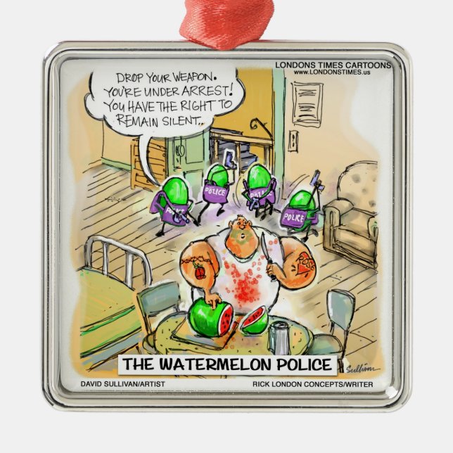 Ornement de Noël drôle de police de la pastèque (Devant)